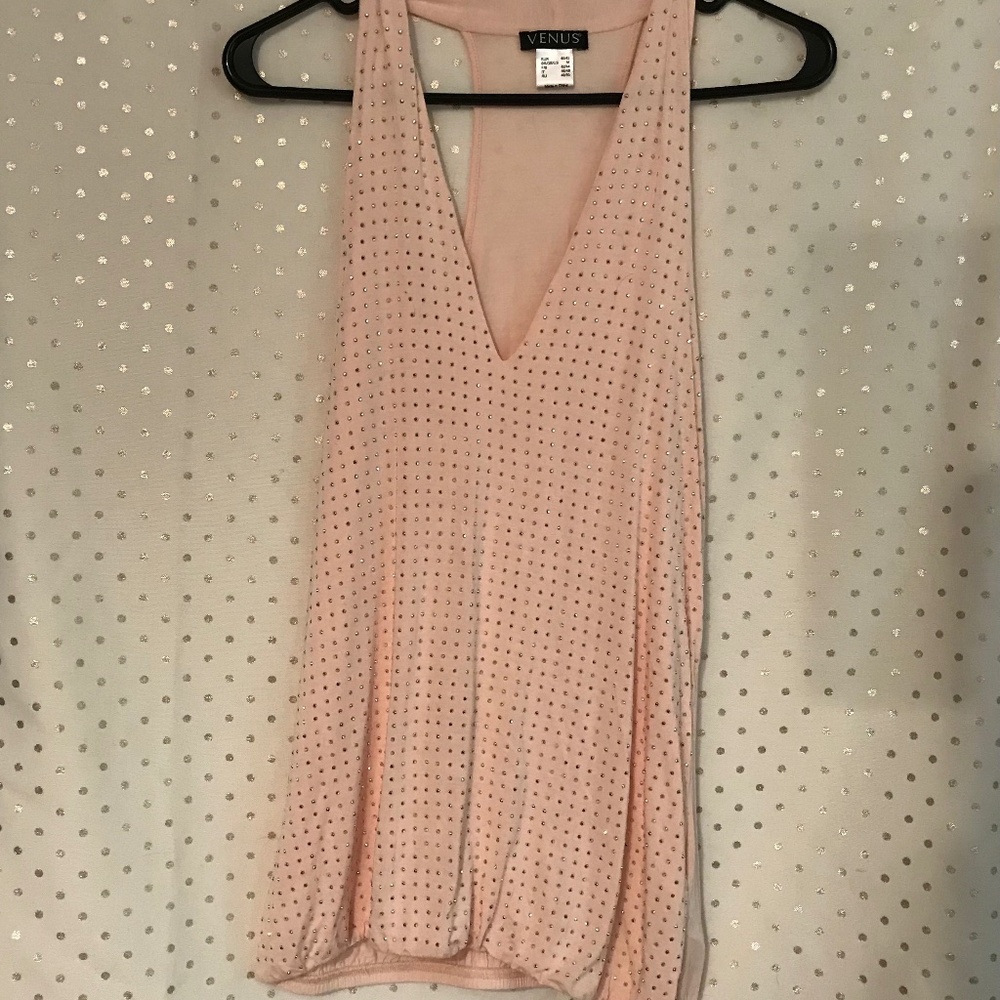 Venus Pink Rhinestone Embellished Tank Top Size M